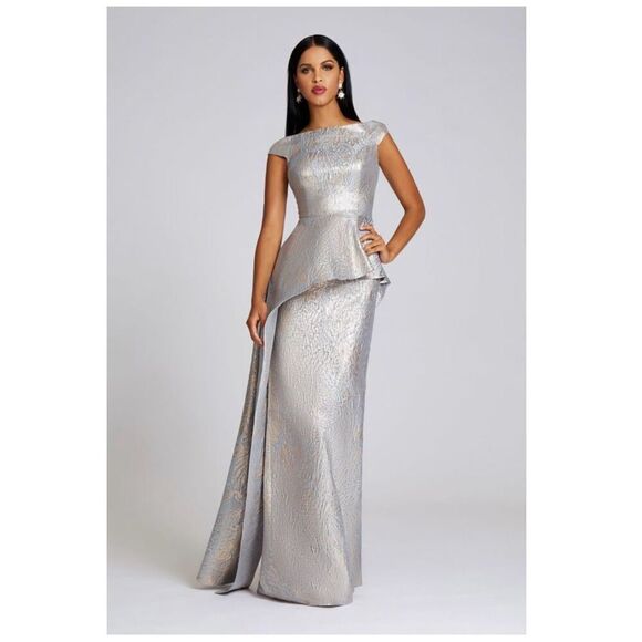 Teri Jon for Rickie Freeman Women’s Metallic Jacquard Sheath Gown - Picture 1 of 13